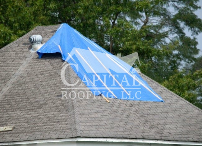 Tarp a roof leak 